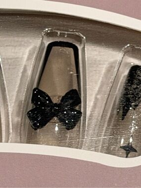 Black Bow Goth Press On Nails | Rhinestone French Tip Glam Nail Set